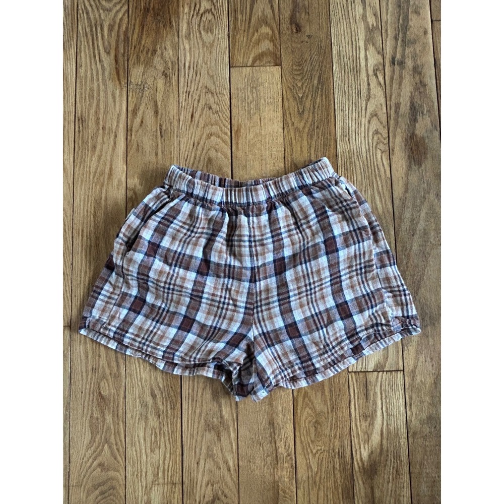 Altar'd State Plaid Lounge Shorts Women's Sleepwear Brown Blue‎ White